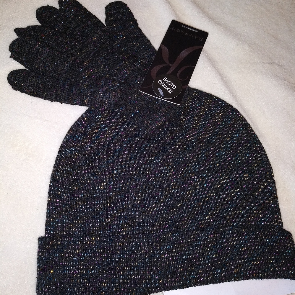 NWT Rampage Metallic Hat and Texting Gloves Set